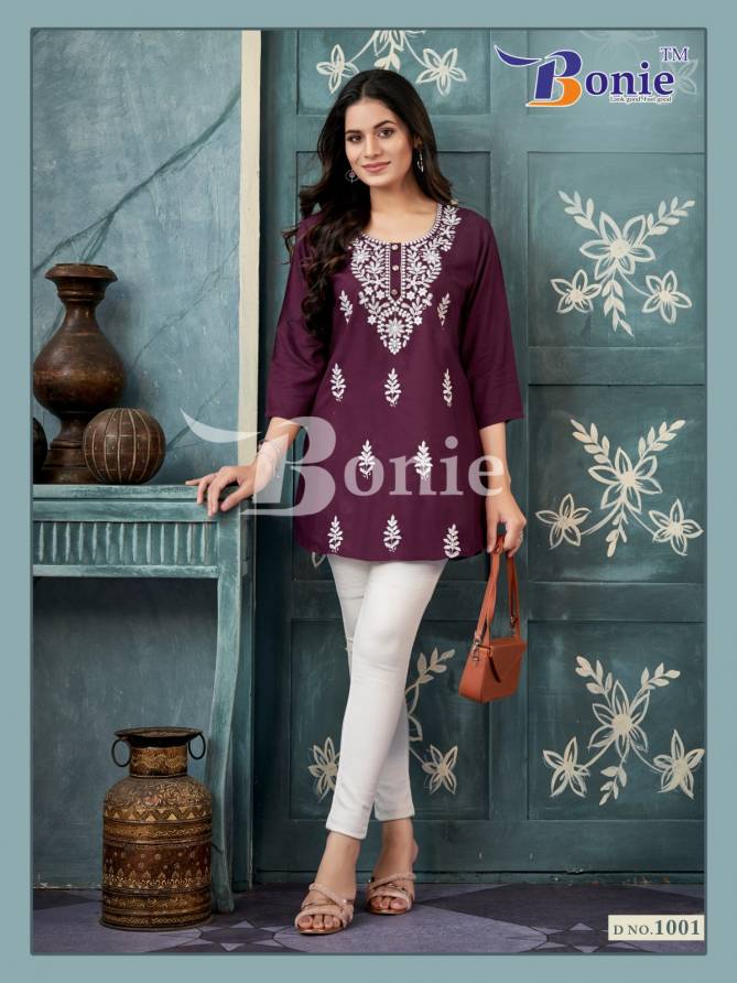 Aisha Vol 1 By Bonie Fancy Rayon Embroidery Short Top Wholesale Market In Surat
